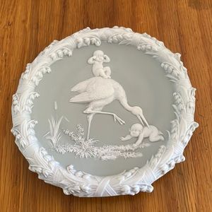 Bird lover Antique Germany Schafer Vater wedge wood plate stork twin babies ex
